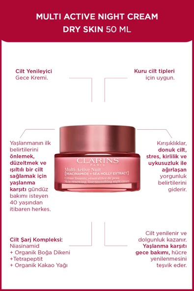 CLARİNS Multı Actıve Gece Kremi Kuru Ciltler İçin 50 ml
