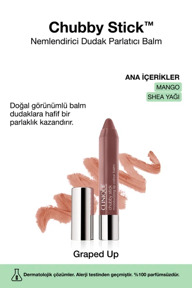 CLİNİQUE Chubby Stick™ Nemlendirici Dudak Parlatıcı Balm - Renk: 08 Graped Up 3g | Mango, Shea Yağı