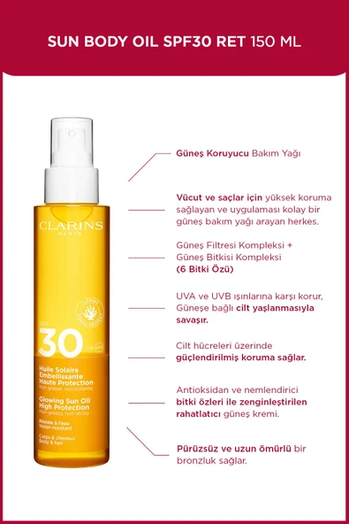 CLARİNS SUN BODY OIL SPF30 150ML - Güneş Koruyucu Vücut Yağı SPF 30