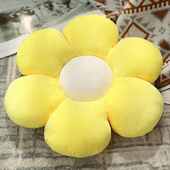 Çiçek Peluş Yastık Minder - Sarı, 70cm