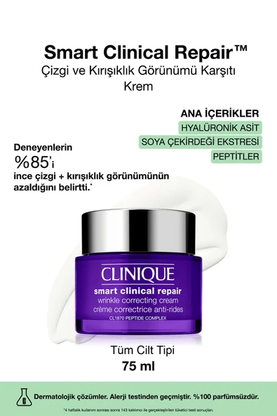 CLİNİQUE Smart Clinical Repair™ Çizgi ve Kırışıklık Görünümü Karşıtı Krem 75 ml | Hyalüronik Asit, Peptit