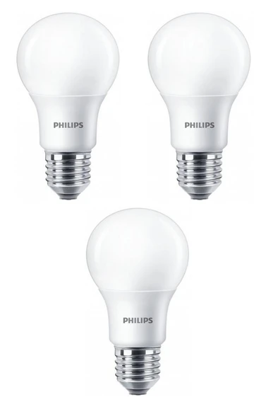 Philips (8W) 60W  Led Ampul Beyaz 6500K E27 (3 Adet) Tasarruflu Led Lamba