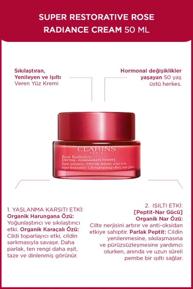 CLARİNS SUPER RESTORATIVE ROSE RADIANCE CREAM 50 ML- Pembe tonlu yaşlanma karşıtı Gündüz Kremi ürün görseli 1