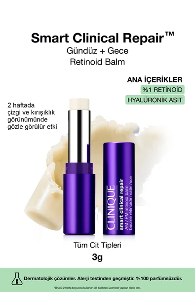 CLİNİQUE Smart Clinical Repair™ Çizgi Ve Kırışıklık Karşıtı Gündüz+Gece %1 Retinoid Balm 3g | Hyalüronik Asit