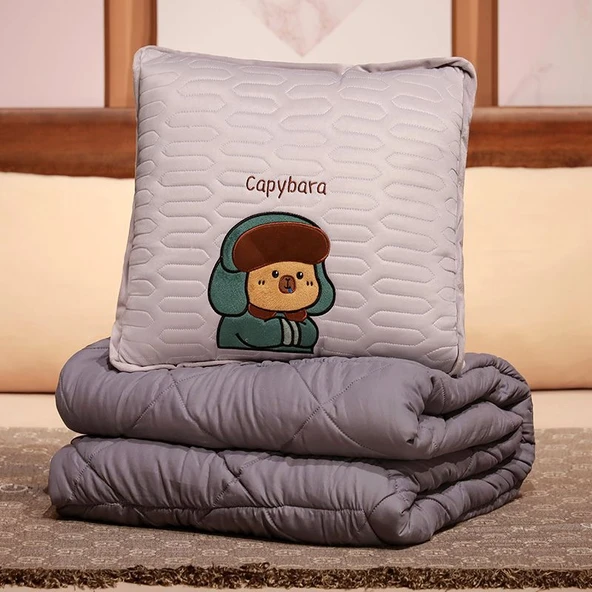 Kapibara Lateks İpek Yazlık Klima Battaniyesi - Gri Askeri Desen 45*45/150*170cm