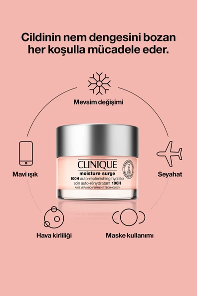 CLİNİQUE Moisture Surge™ 100 Saat Etkili Nemlendirici Yüz Kremi 75ml | Aloe Vera Bioferment, Hyalüronik Asit - Resim 5