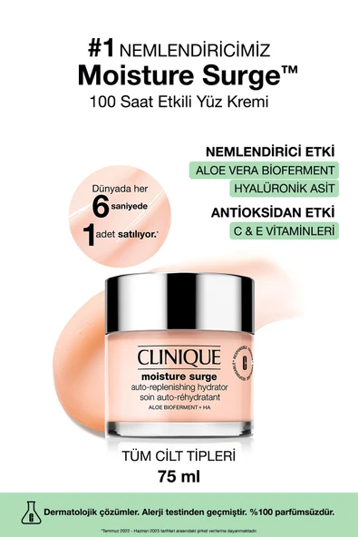 CLİNİQUE Moisture Surge™ 100 Saat Etkili Nemlendirici Yüz Kremi 75ml | Aloe Vera Bioferment, Hyalüronik Asit ürün görseli 1
