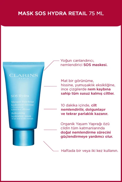 CLARİNS Sos Hydra 75 ml Ferahlatıcı Nemlendirici Maske
