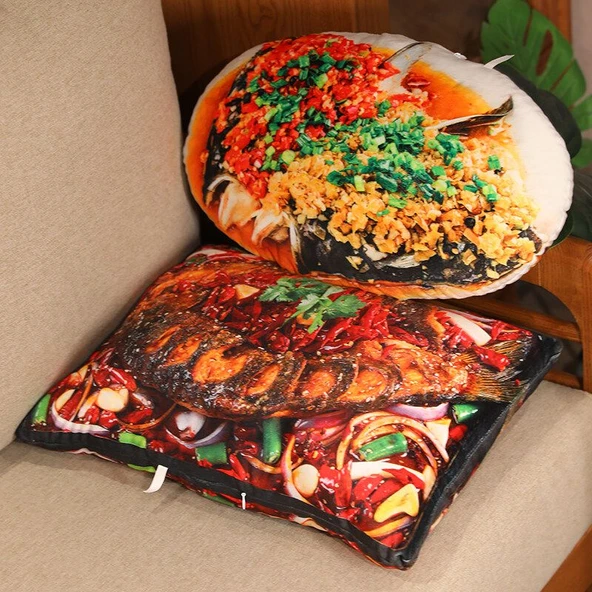 Gerçekçi Yemek Peluş Yastık - Kuru Tencere Karides - 45x30cm - 6
