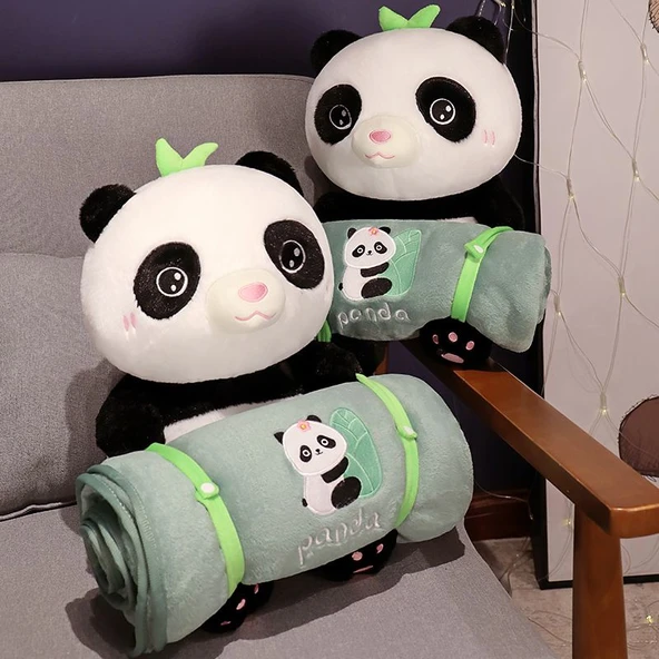 Panda Bambu Desenli Rulo Battaniye - Resim Rengi - 40*28cm+150*170cm - 5