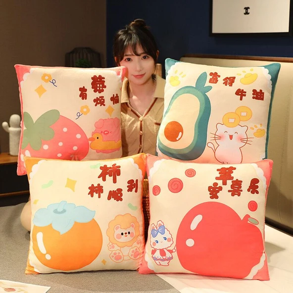 Meyve Desenli Dekoratif Yastık - Fude Niuyou (Kare) 40x40cm - Resim 11