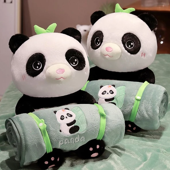 Panda Bambu Desenli Rulo Battaniye - Resim Rengi - 40*28cm+100*170cm - 8
