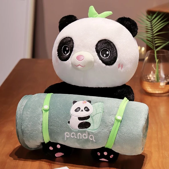 Panda Bambu Desenli Rulo Battaniye - Resim Rengi - 40*28cm+100*170cm