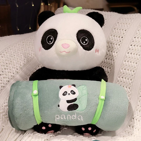 Panda Bambu Desenli Rulo Battaniye - Resim Rengi - 40*28cm+100*170cm - 6