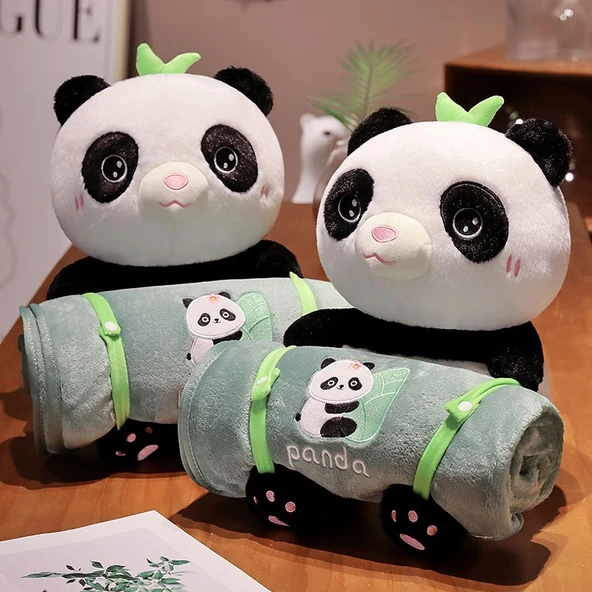 Panda Bambu Desenli Rulo Battaniye - Resim Rengi - 40*28cm+150*170cm - 10