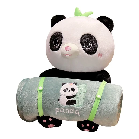Panda Bambu Desenli Rulo Battaniye - Resim Rengi - 40*28cm+100*170cm - 12