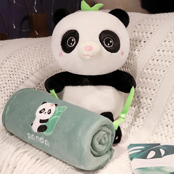 Panda Bambu Desenli Rulo Battaniye - Resim Rengi - 40*28cm+150*170cm - 4