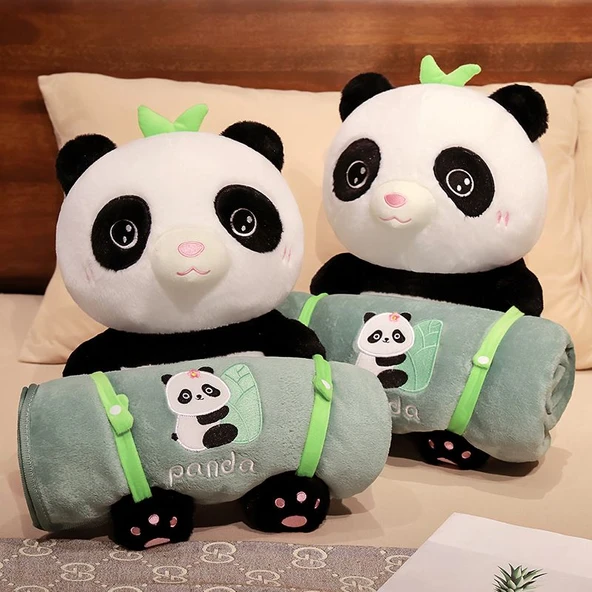 Panda Bambu Desenli Rulo Battaniye - Resim Rengi - 40*28cm+100*170cm - 7