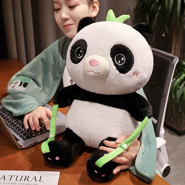 Panda Bambu Desenli Rulo Battaniye - Resim Rengi - 40*28cm+150*170cm - 11