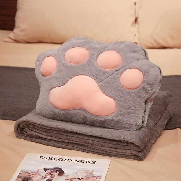 Tavşan Tüyü Kedi Patiği Yastık Battaniye - Pembe 40*30cm (Battaniye 150*120cm) - 6