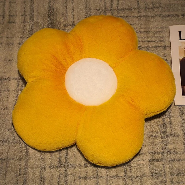 Çiçek Peluş Yastık 50cm - Sarı