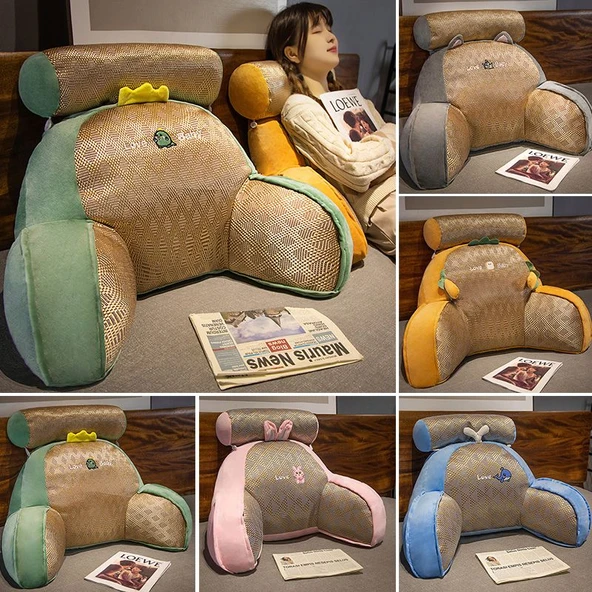 Çizgi Film Peluş Bel Yastığı Sırt Minderi - Yeşil Dinozor 60x40cm - 3