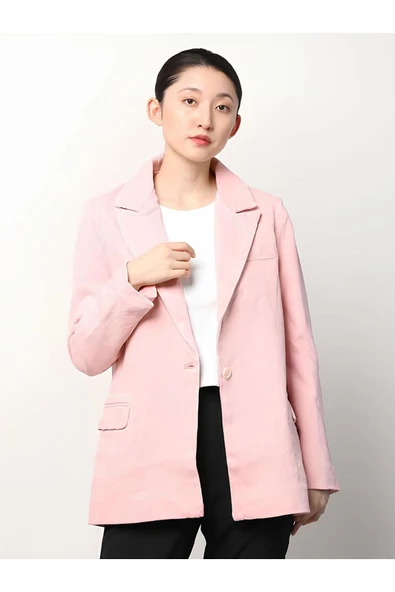 pembe  pamuk blazer ceket kadın - 2