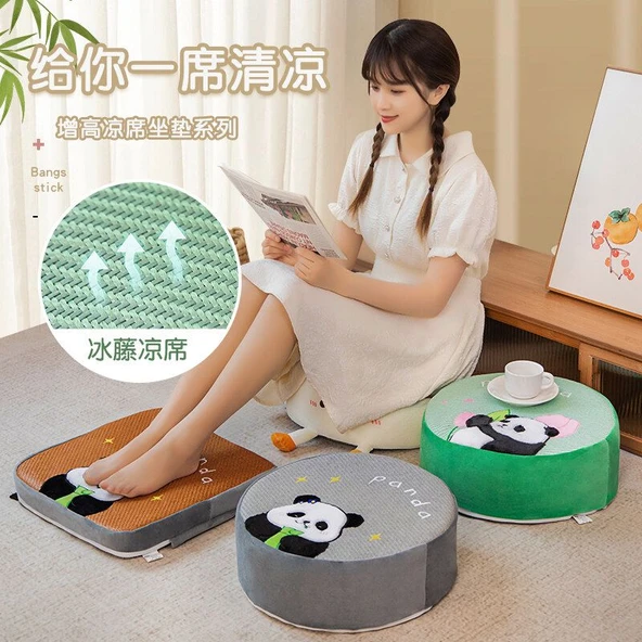 Modern Peluş Kare Lale Yeşili Panda Minder - 40x40x10cm - 7
