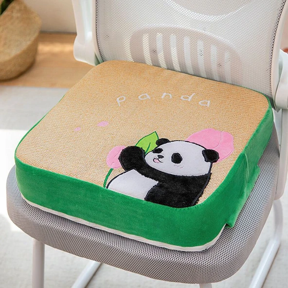 Modern Peluş Kare Lale Sarı Panda Minder - 40x40x10cm