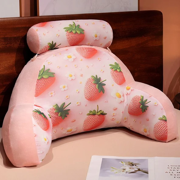 5D Stereoskopik Baskılı Buz İpek Bel Yastığı - Çilek Dünyası-1 60*35cm