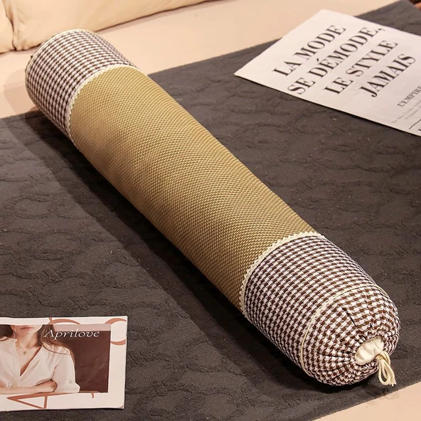 Ekose Desenli Buz Rattan Uzun Yastık - Açık Mavi Ekose 70*15cm - 10