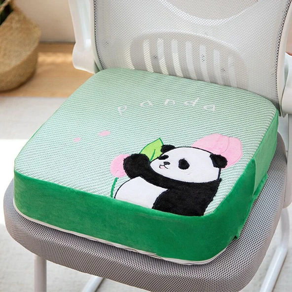 Modern Peluş Kare Lale Yeşili Panda Minder - 40x40x10cm