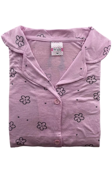 Kadın Çicek Desenli Kısa Kollu Önden Düğmeli Pijama Takım - 5362 - MRİA MD - 3