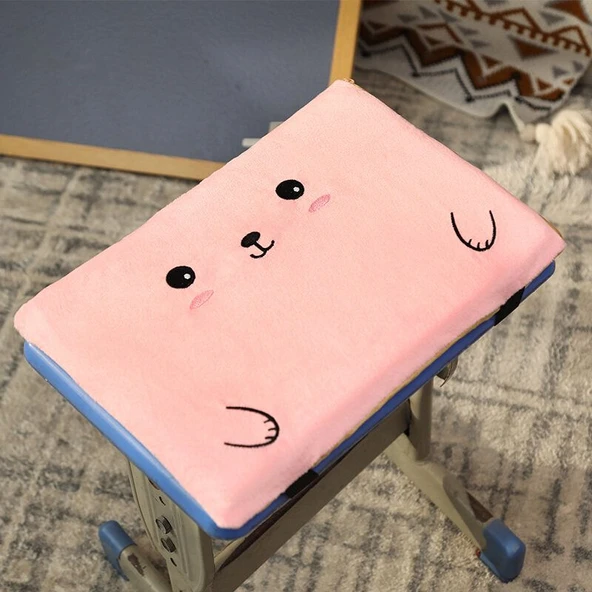 Peluş Öğrenci Minderi - Pembe Tavşan Desenli - 35x35 cm