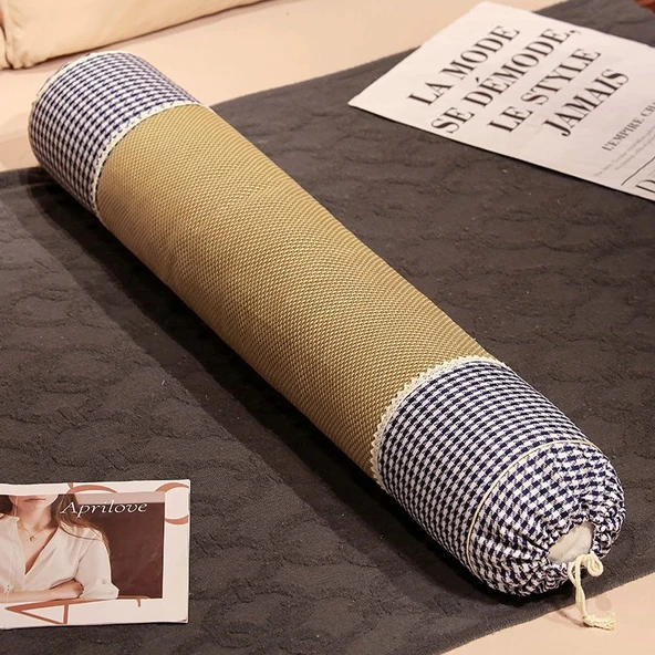 Ekose Desenli Buz Rattan Uzun Yastık - Açık Mavi Ekose 70*15cm - 11