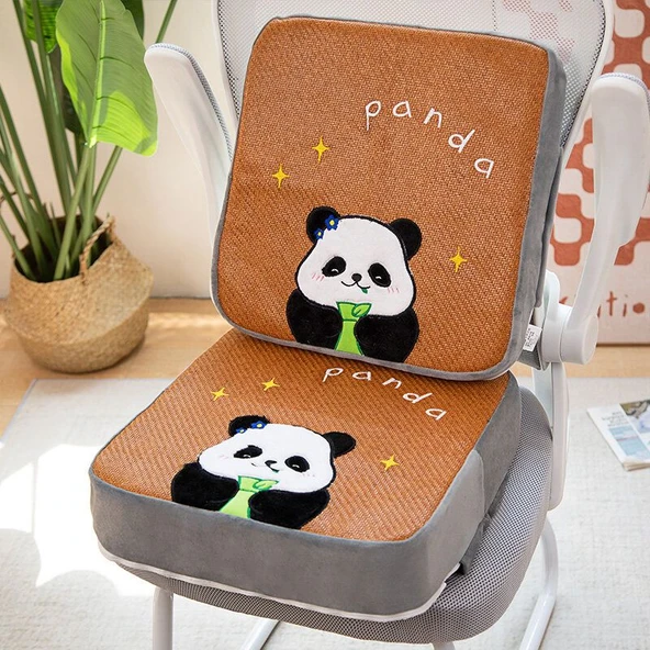 Modern Peluş Kare Kahverengi Panda Minder + Sırt Dayama Seti - 40x40x5cm + 40x40x10cm