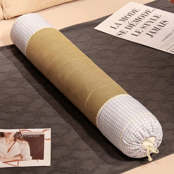 Ekose Desenli Buz Rattan Uzun Yastık - Açık Mavi Ekose 70*15cm - 12