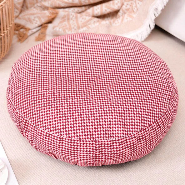 Kazayağı Desenli Pamuk Futon Minder - Haki Beyaz Ekose - 60cm - 4