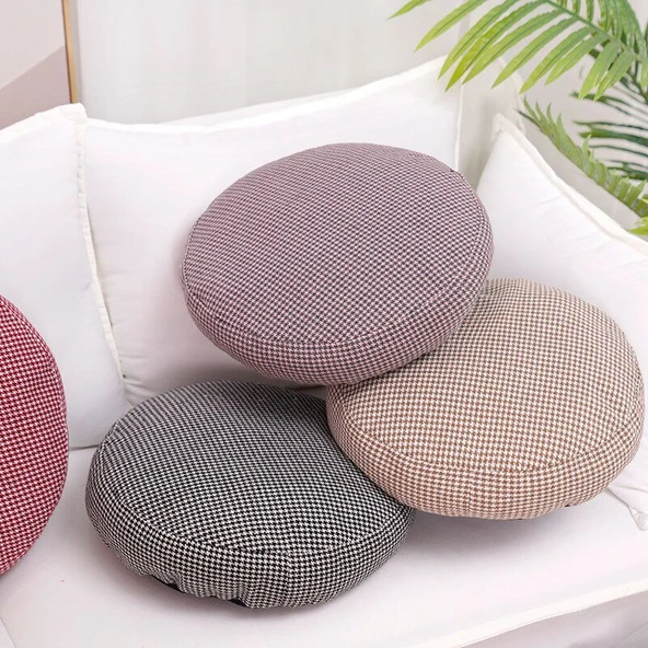 Kazayağı Desenli Pamuk Futon Minder - Haki Beyaz Ekose - 60cm - 12