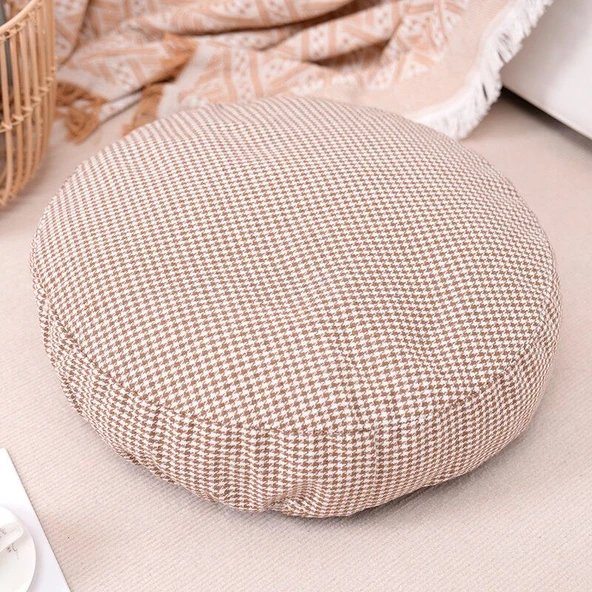Kazayağı Desenli Pamuk Futon Minder - Pembe Gri Ekose - 50cm - 5
