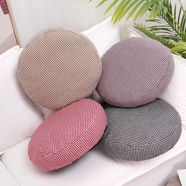 Kazayağı Desenli Pamuk Futon Minder - Haki Beyaz Ekose - 60cm - 11