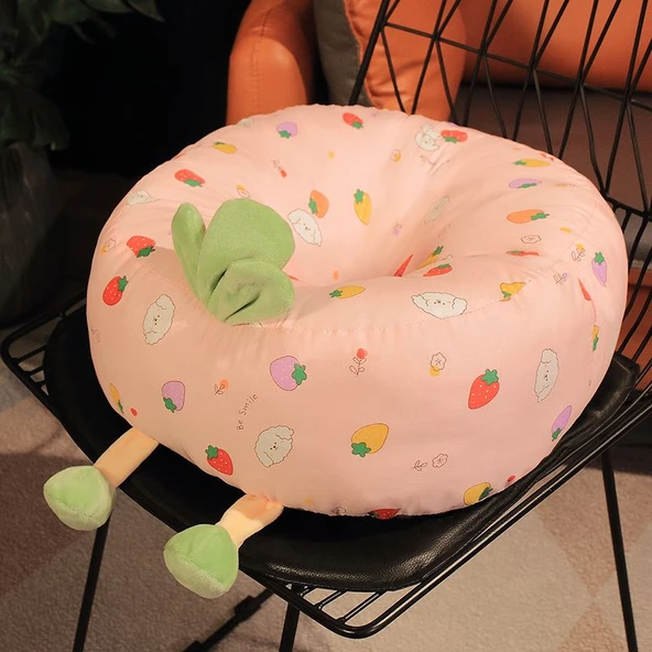 Baskılı Puf Minder Koltuk Peluş Oyuncak - Çilek Beyazı 38x38cm