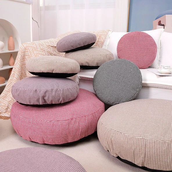 Kazayağı Desenli Pamuk Futon Minder - Haki Beyaz Ekose - 60cm - 10
