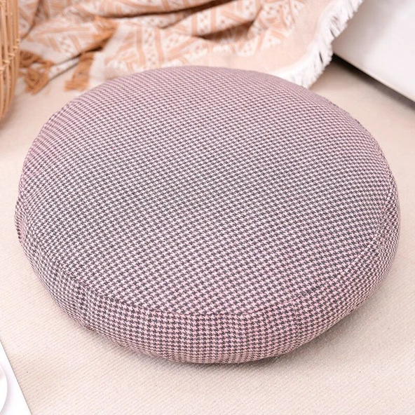 Kazayağı Desenli Pamuk Futon Minder - Pembe Gri Ekose - 50cm - 2