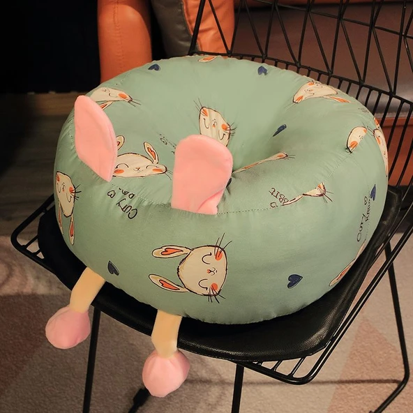 Baskılı Puf Minder Koltuk Peluş Oyuncak - Büyük Kulak Tavşan 38x38cm