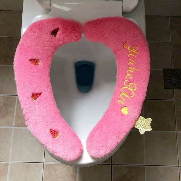 Meyve Desenli Peluş Klozet Kapağı - Karpuz
