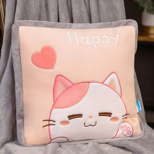 Kedi Figürlü Klima Battaniyesi Peluş Oyuncak - 170x150 cm