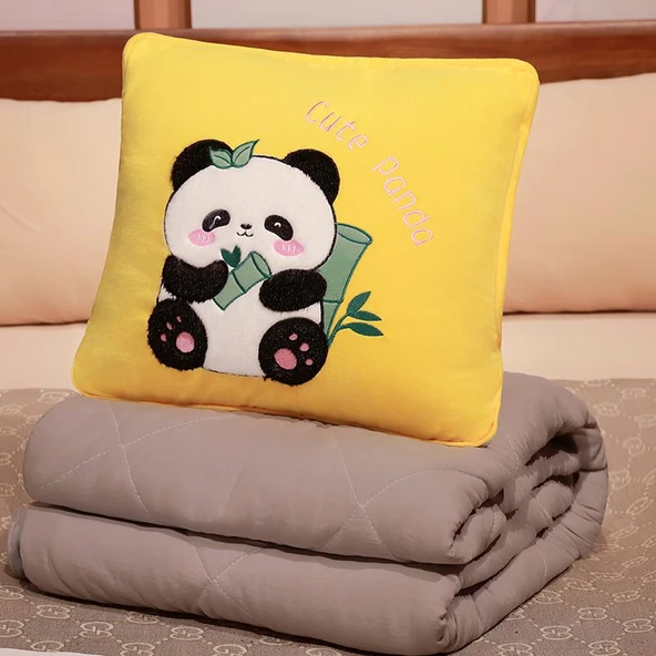 Bambu Desenli Panda Klima Yorgan Yastık - 45x45cm/1.5x2m