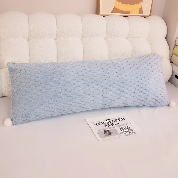 Doudou Kadife Yatak Yanı Uzun Yastık - Mavi - 85cm