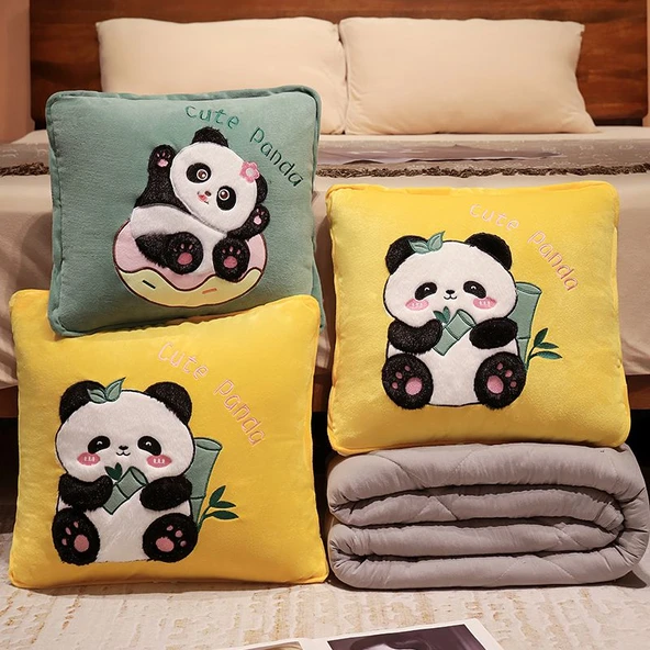 Bambu Desenli Panda Klima Yorgan Yastık - 45x45cm/1.5x2m - 9